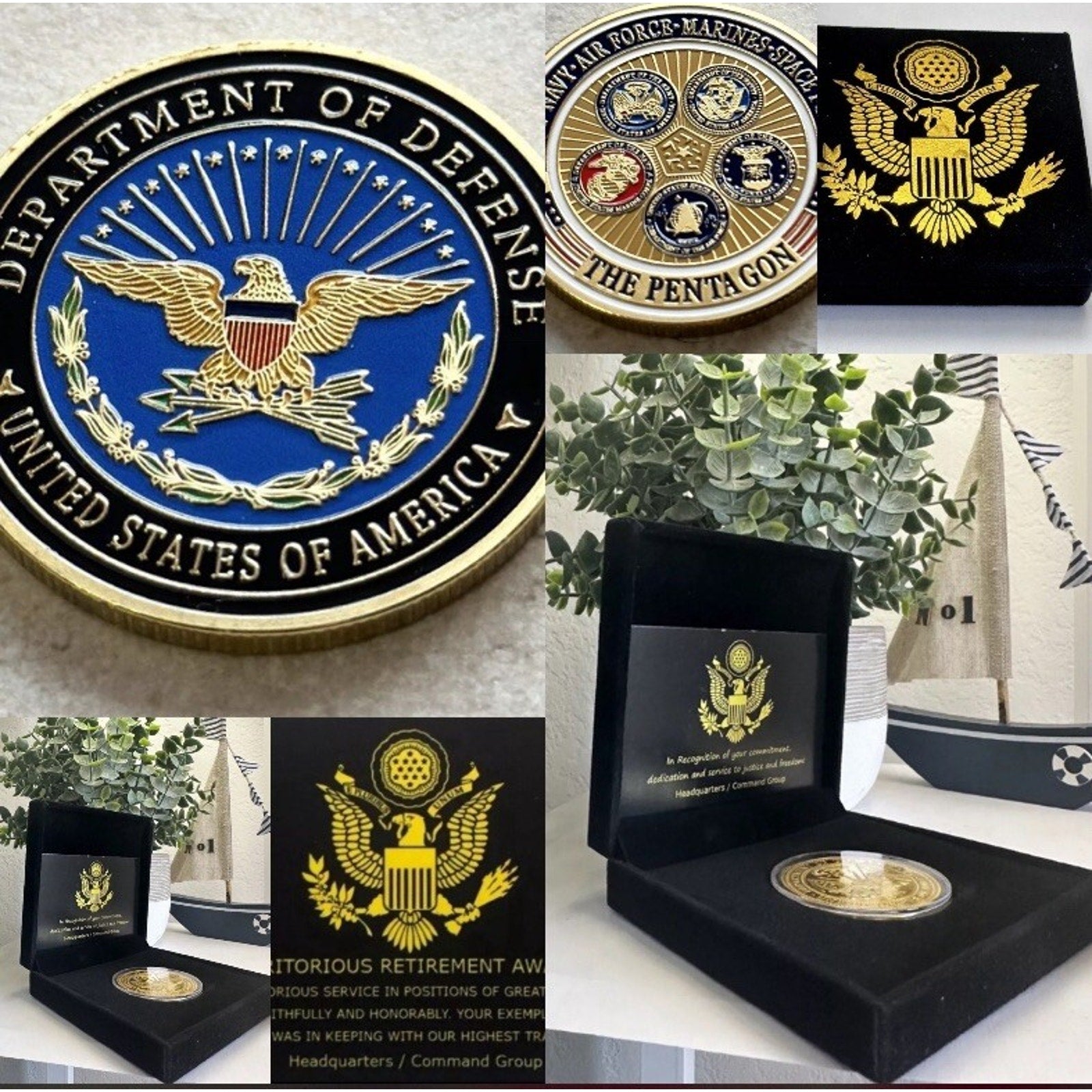 DOD Department Of Defense Pentagon Challenge Coin With Retirement Award