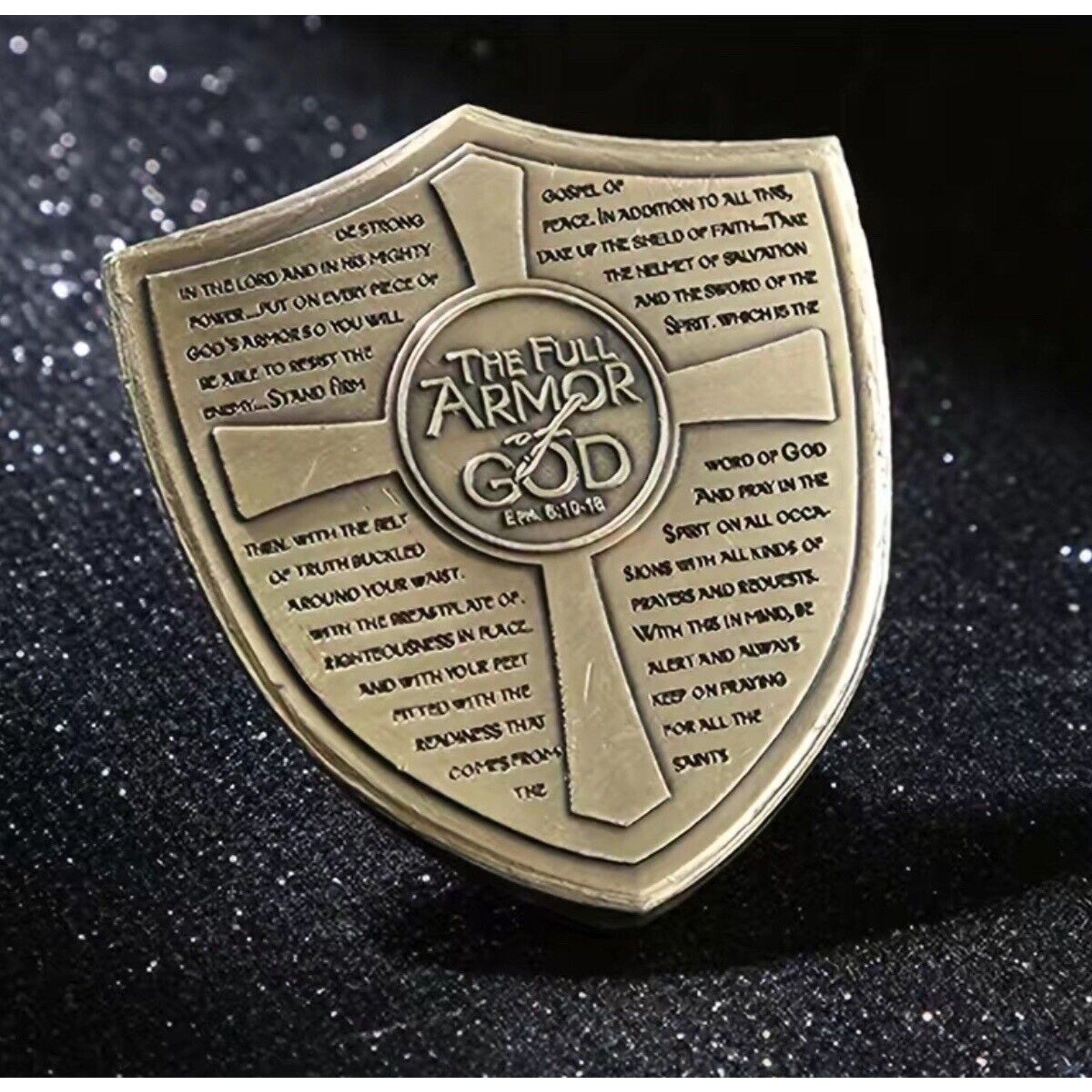 ARMOR OF GOD RELIGIOUS SHIELD SILVER COLORIZED ART MEDAL CHALLENGE COIN