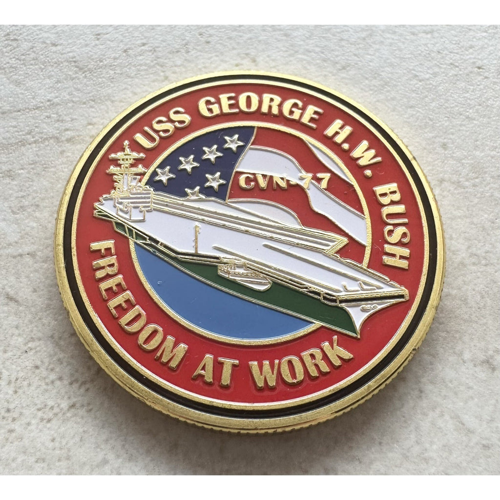 US NAVY USS GEORGE H.W. BUSH CVN-77 Challenge Coin w/ Retirement Award