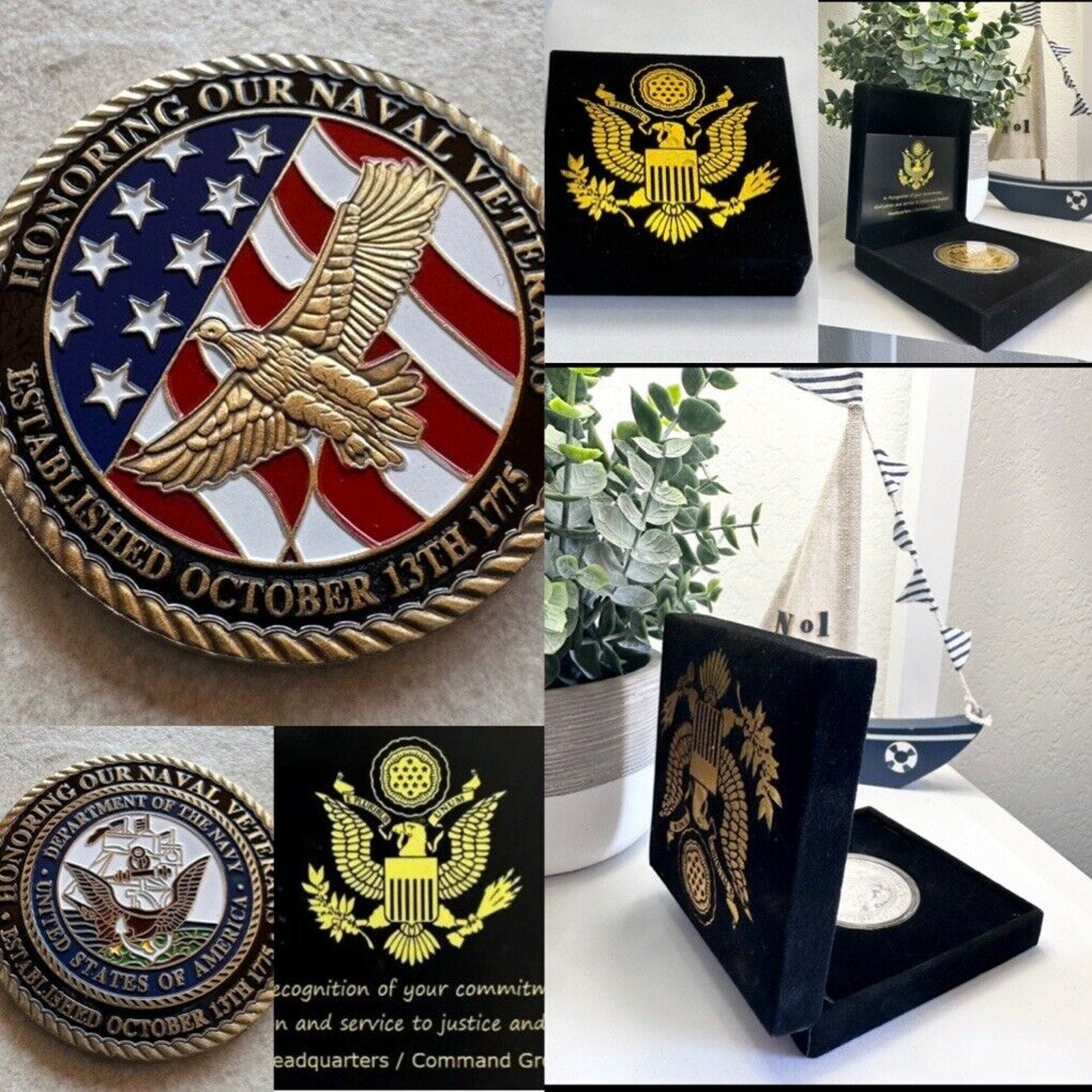 US Navy Honoring Our Naval Veterans Established October 13th 1775 Challenge Coin