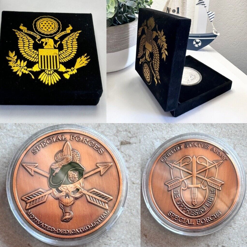 Army Special Forces Challenge Coin Motivated Dedicated Lethal Military & Case