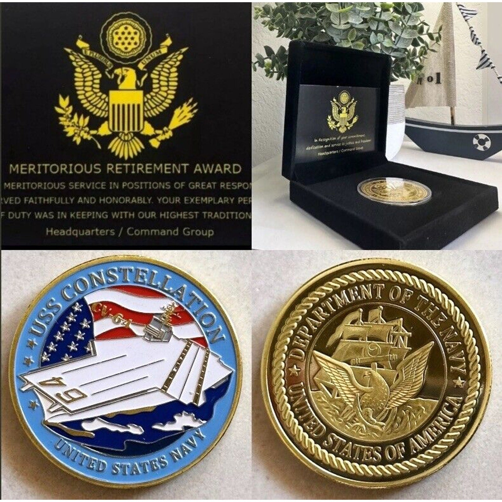US NAVY USS CONSTELLATION CV-64 Challenge Coin With Retirement Award