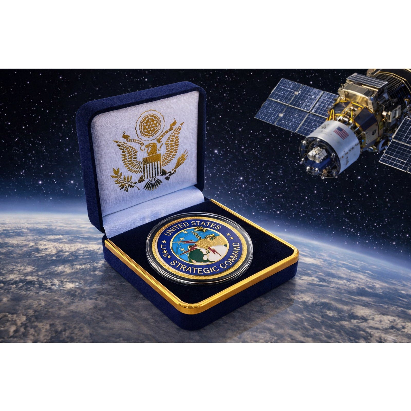 United States Strategic Command Challenge Coin With Blue Velvet Case