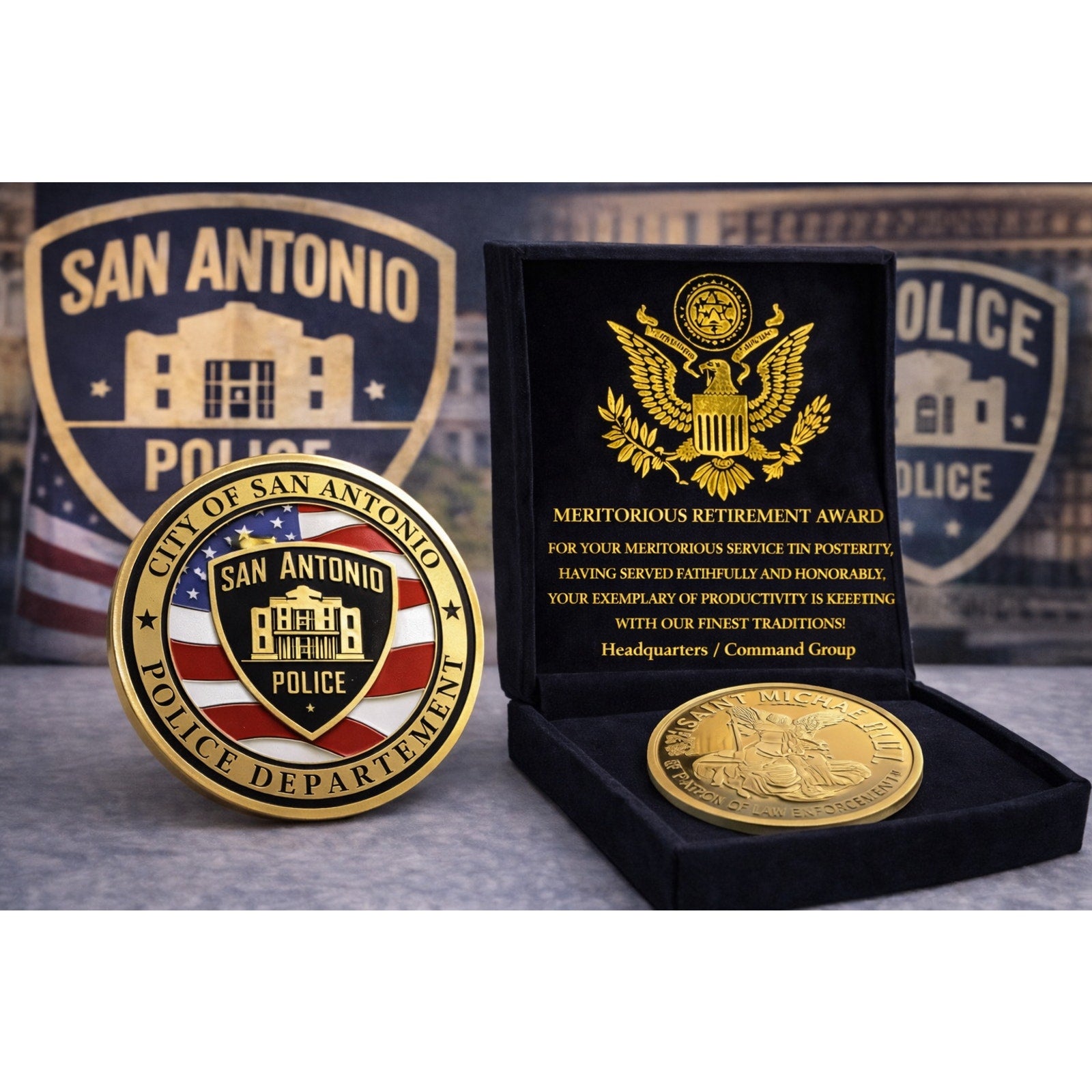 City of San Antonio Police Office Dept Challenge Coin w/ Retirement Award