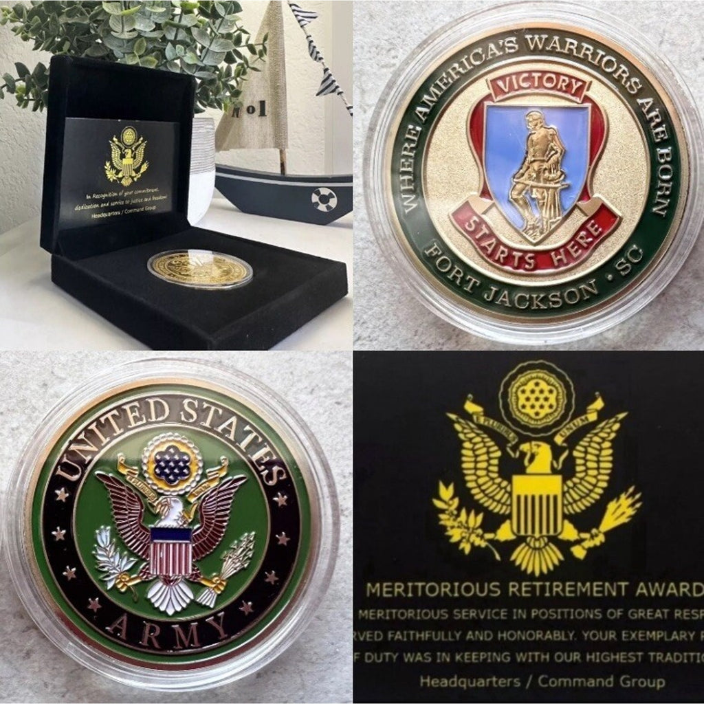 ARMY FORT JACKSON Challenge Coin With Retirement Award