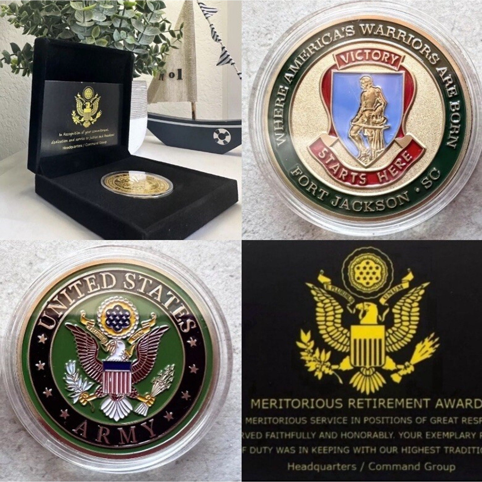 ARMY FORT JACKSON Challenge Coin With Retirement Award