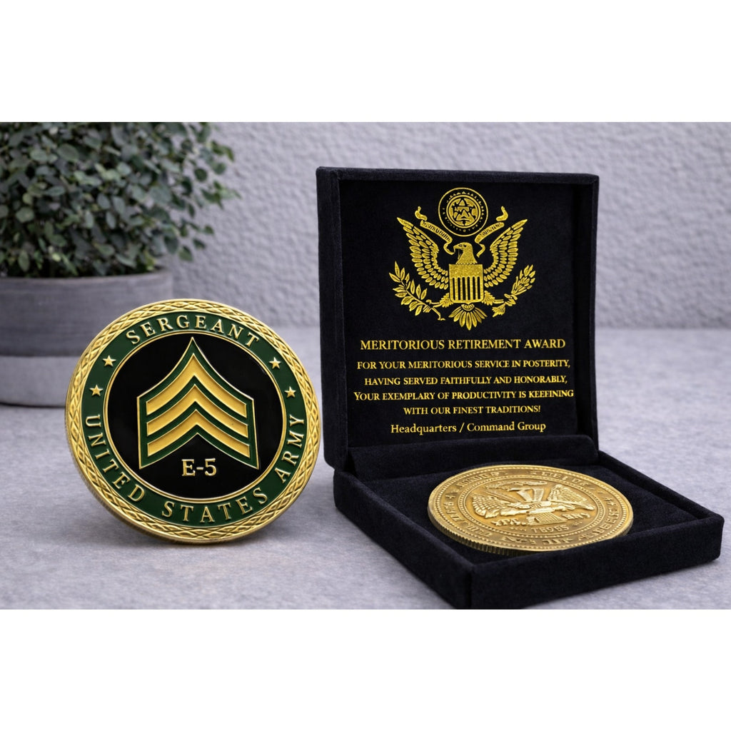 U.S. Army Sergeant E-5 Rank SGT NCO American Worrier w/ Retirement Award