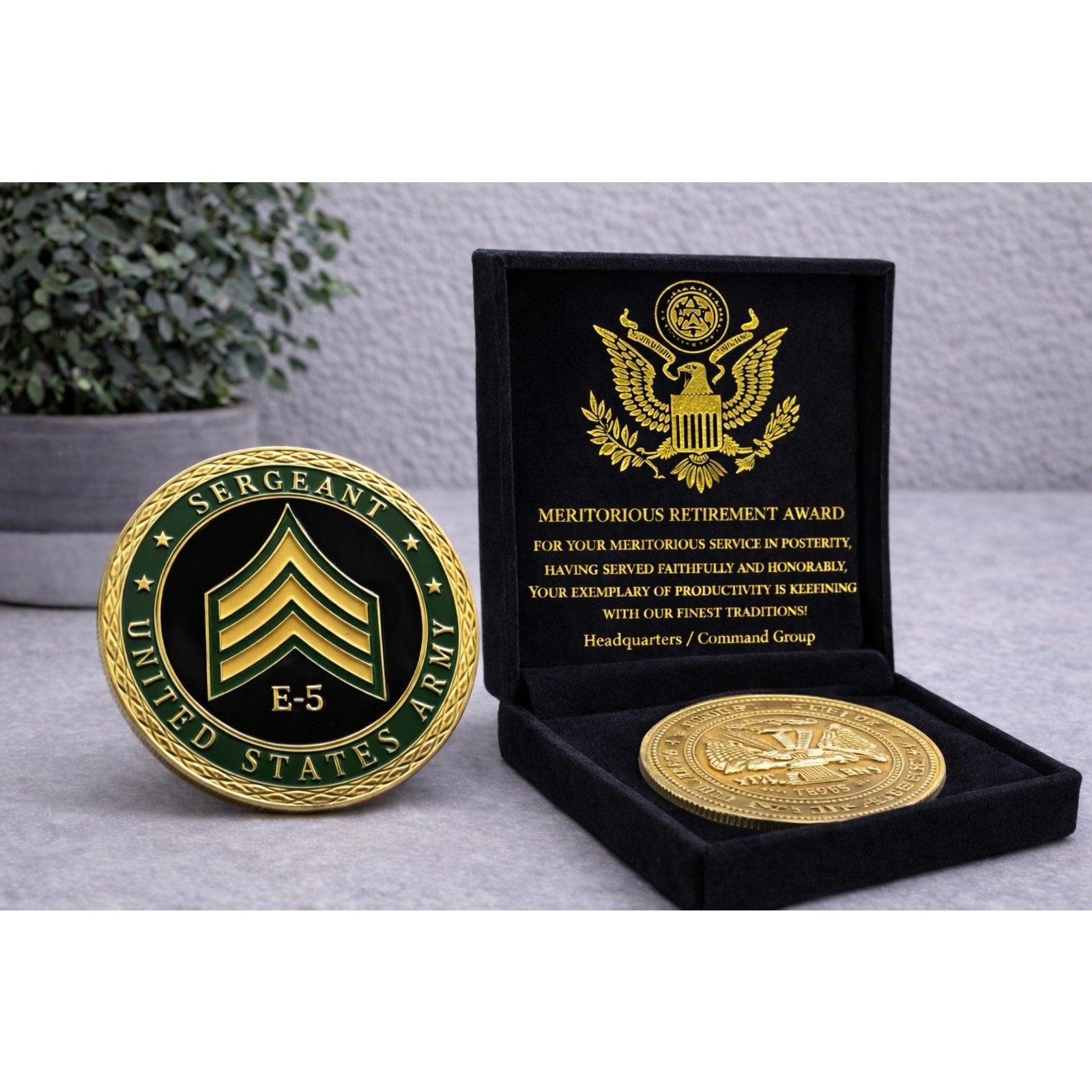 U.S. Army Sergeant E-5 Rank SGT NCO American Worrier w/ Retirement Award