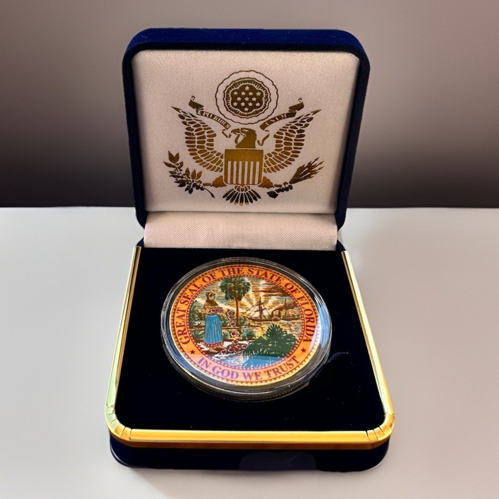 Great State of FLORIDA State Seal Colorized Collectible Challenge Coin W/ Case
