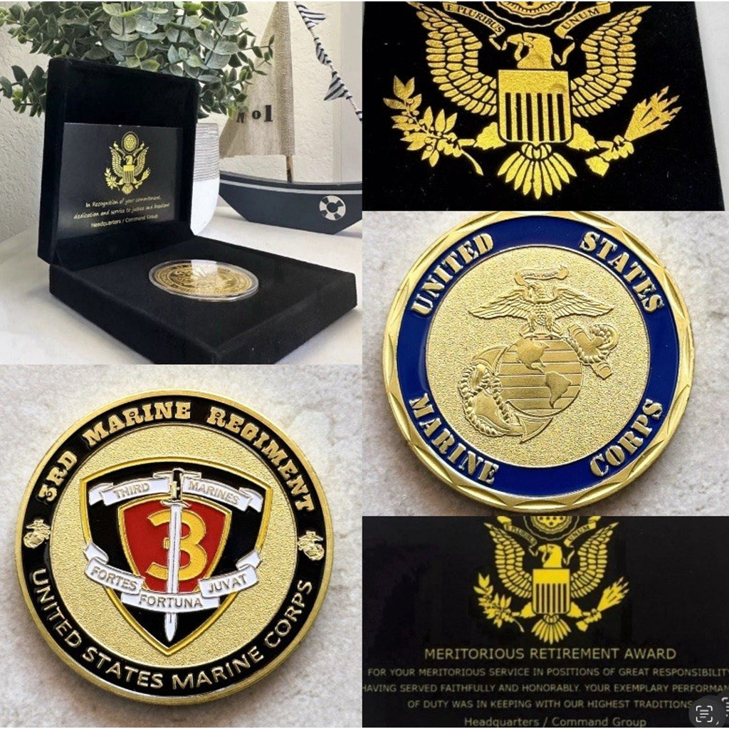 US MARINE CORPS - 3rd MARINE REGIMENT Coin With Retirement Award