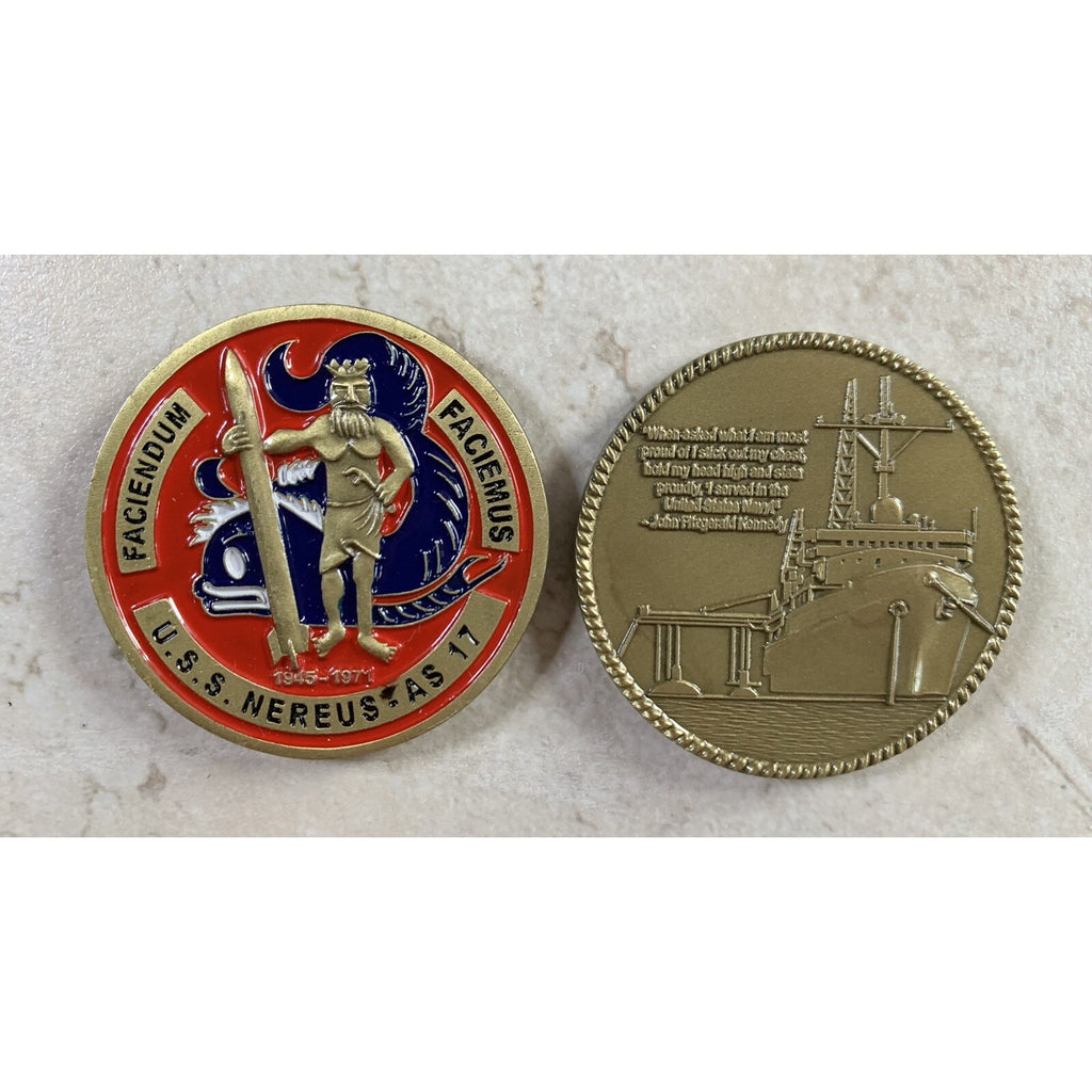 Rare USS Nereus AS 17 Submarine Tender Coin Navy USN w/ Retirement Award