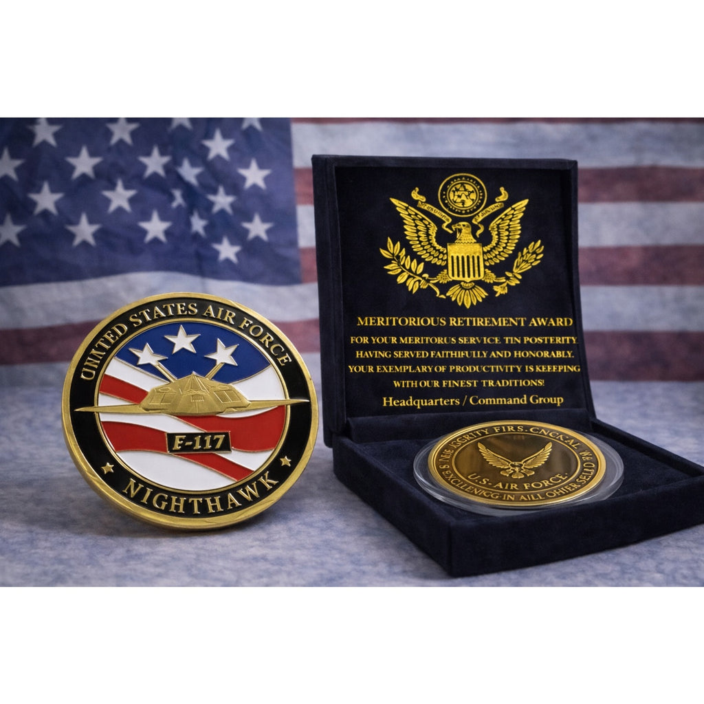 U S AIR FORCE F-117 NIGHTHAWK Challenge Coin w/ Retirement Award