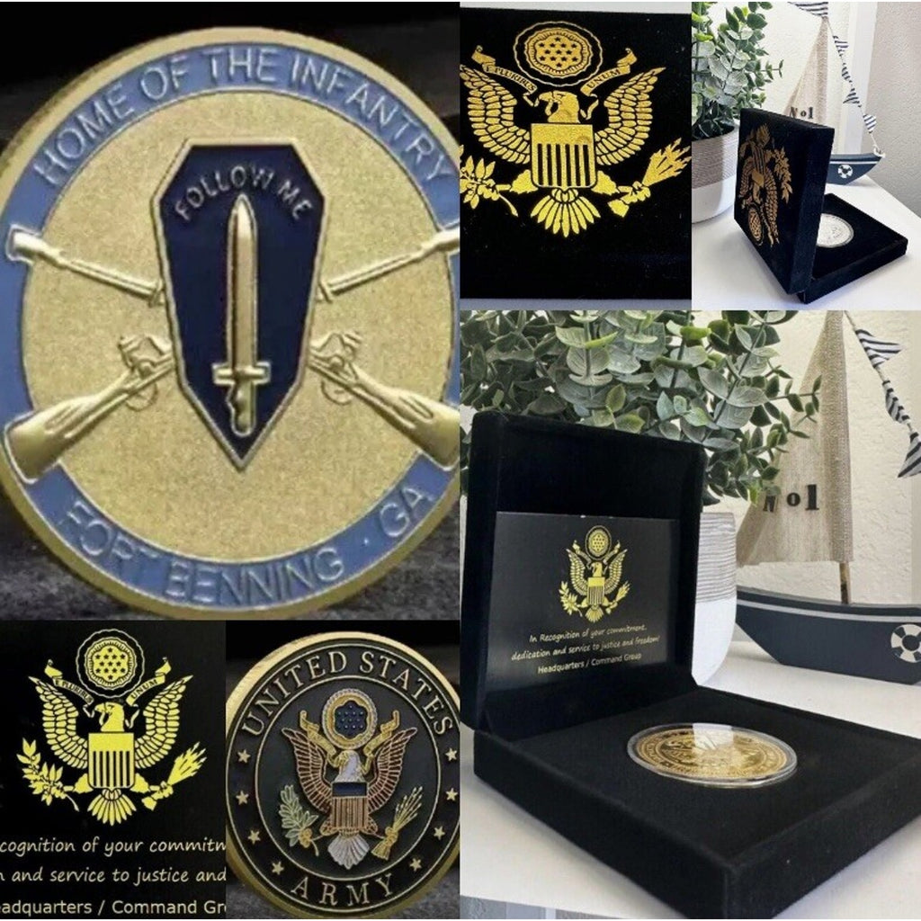 US Army INFANTRY SF Home FT BENNING Logo Coin With Retirement Award