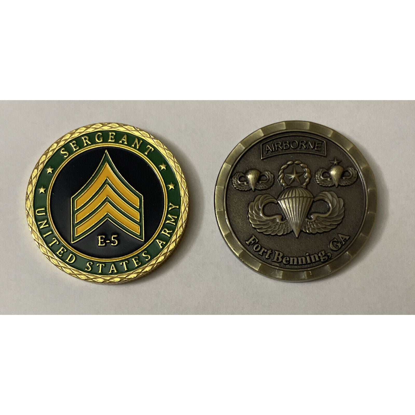 2pcs 507th Airborne School Jump Wing Badge E-5 Sergeant Coin US Army Ft Benning.