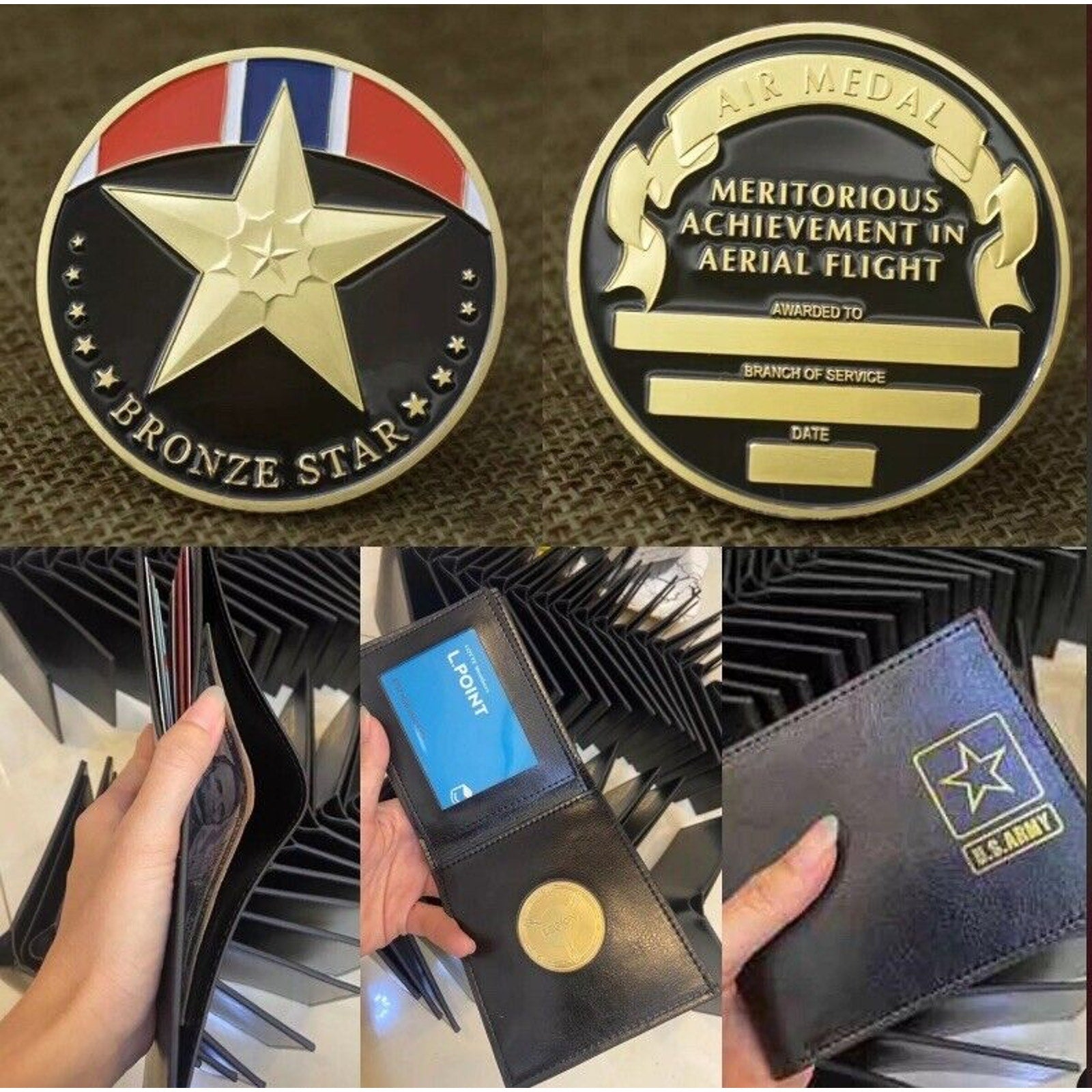 US Military "BRONZE STAR" USMC USN ARMY USAF W/Credential coin holder wallet