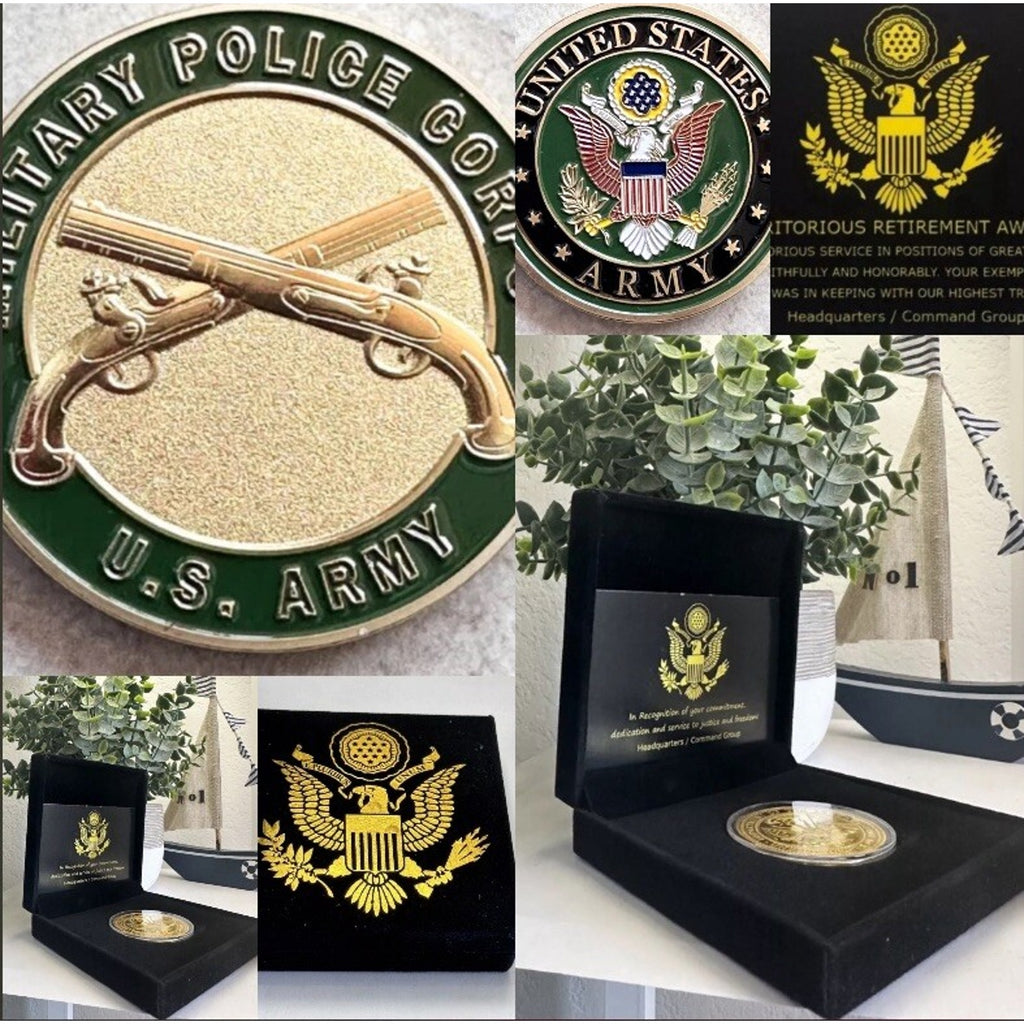 MILITARY POLICE Officer - U.S Army Coin With Retirement Award
