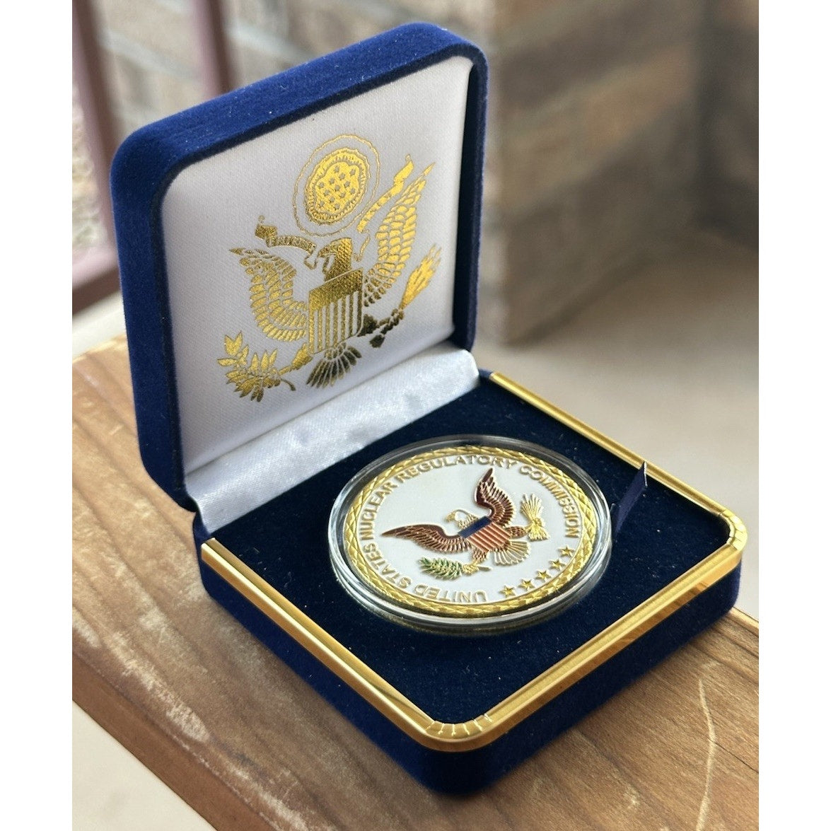 Nuclear Regulatory Commission Challenge Coin With Blue Velvet Case.