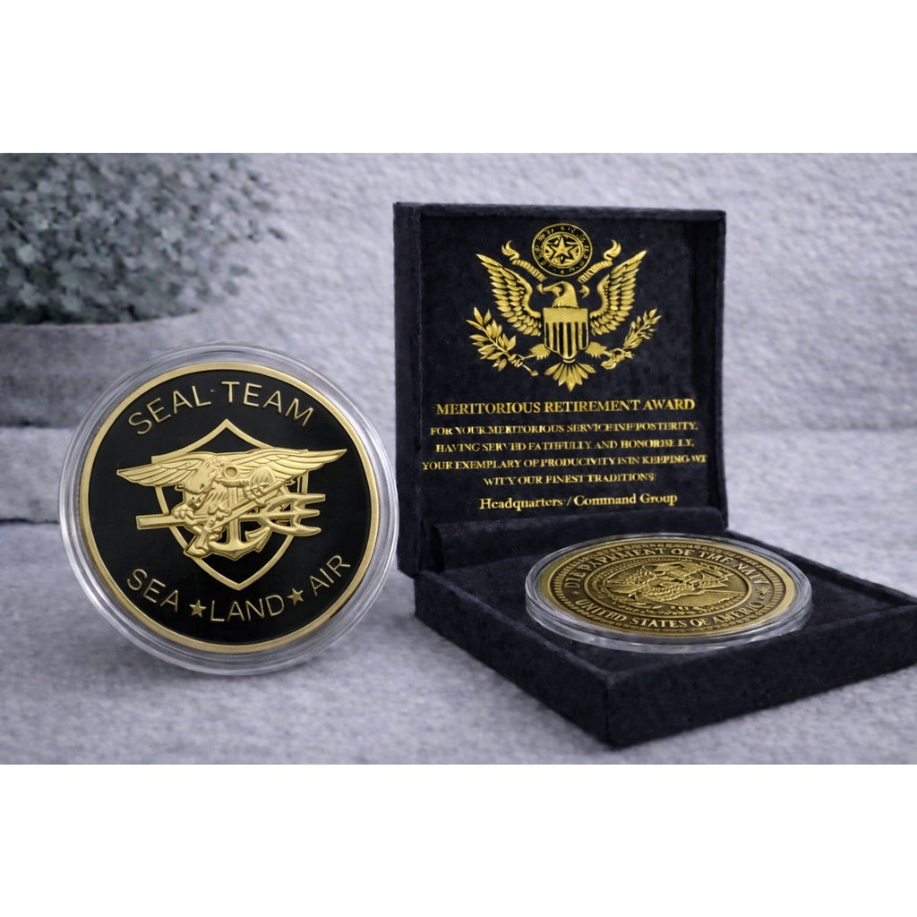 US SELLER Navy Seal Team SEA LAND AIR Military Gold Plated w/ Retirement Award