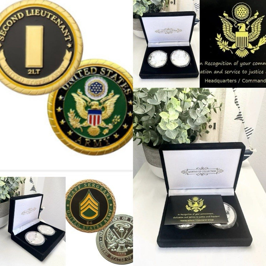 2pcs Army Rank 2LT 2nd O-2 And Staff Sergeant E6 Coin