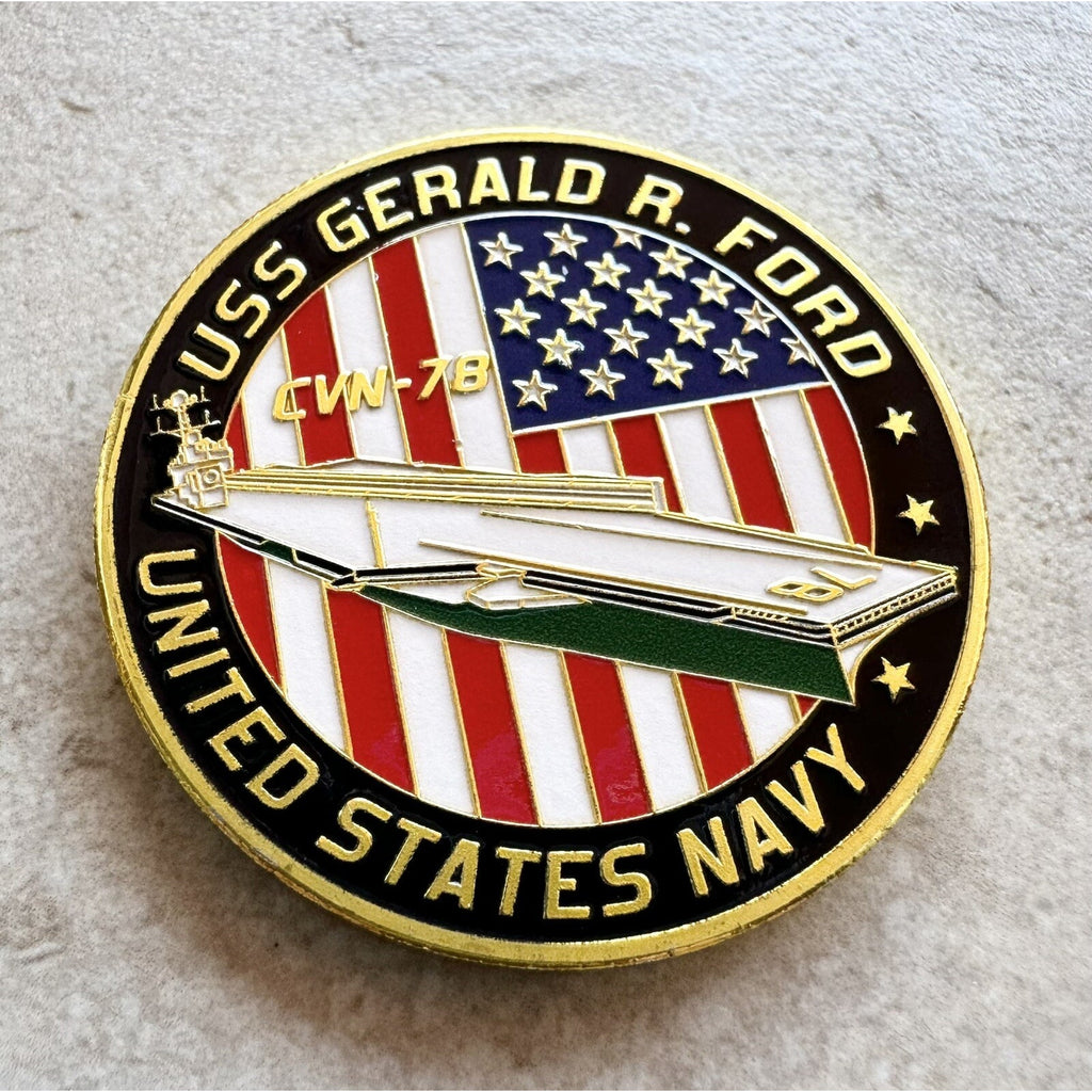 US NAVY - USS Gerald R. Ford CV-78 Challenge Coin w/ Retirement Award