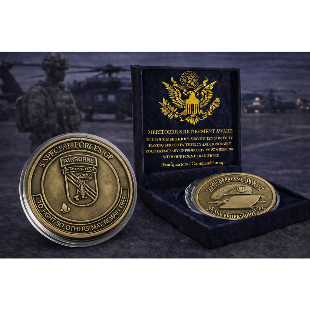 5TH GROUP ARMY AIRBORNE SPECIAL FORCES "THE PROFESSIONALS" w/ Retirement Award