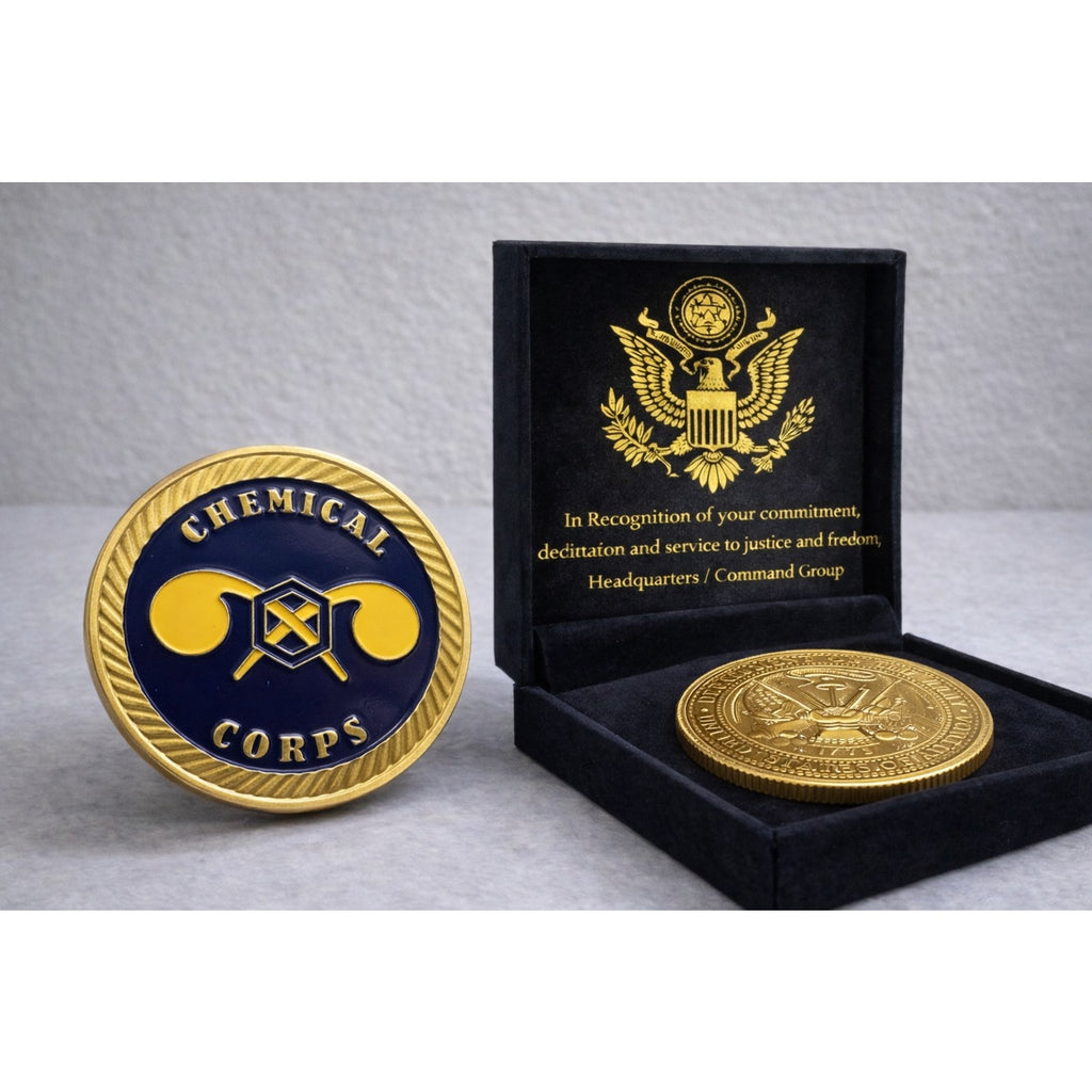 US ARMY CHEMICAL CORPS Challenge Coin w/ Achievement Award