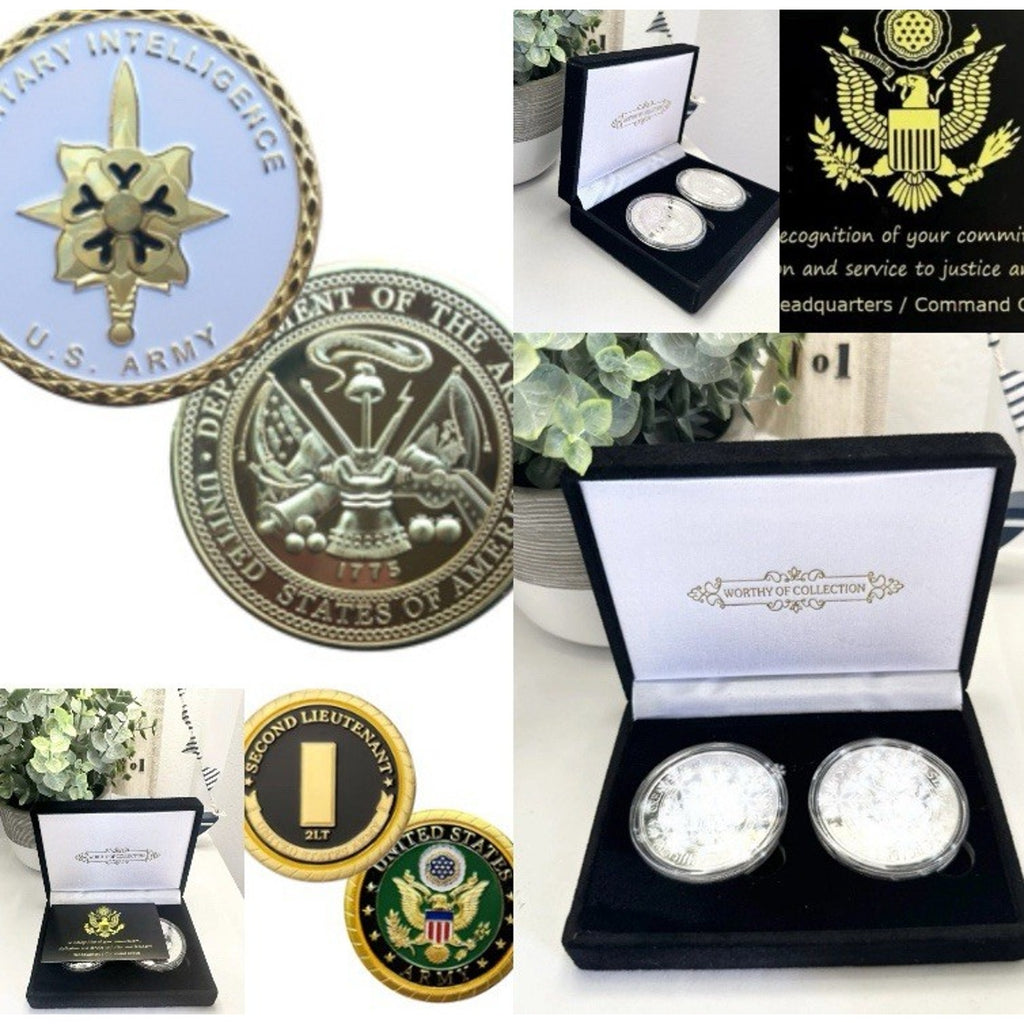 2pcs Army Rank 2LT 2nd O-2 And Military Intelligence Coin