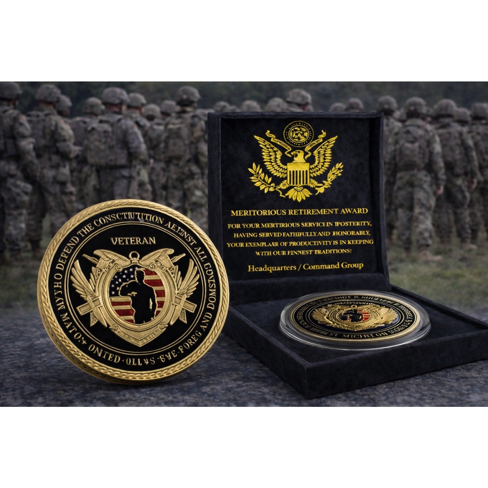 United States Military Veteran Challenge Coin Army Soldiers' Oath w/ Retirement