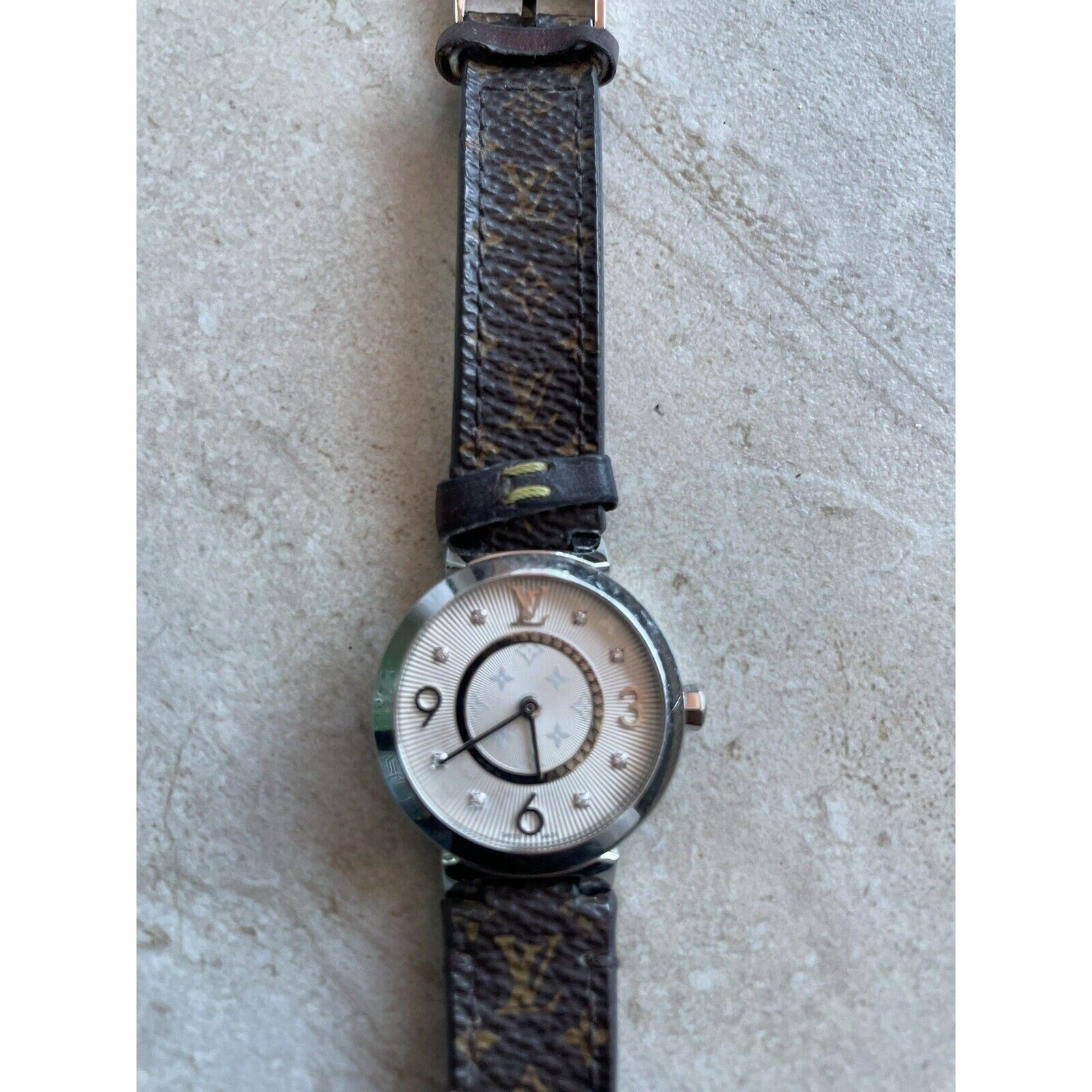 LOUIS VUITTON Tambour Slim Monogram, Quartz, 28mm, Stainless Steel Pre-owned