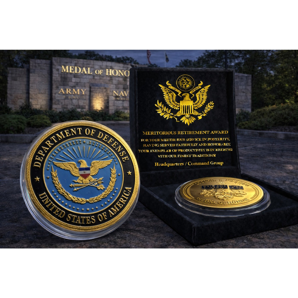 DoD MEDAL OF HONOR Army Navy Marines Air Force CHALLENGE COIN w/ Retirement Awar