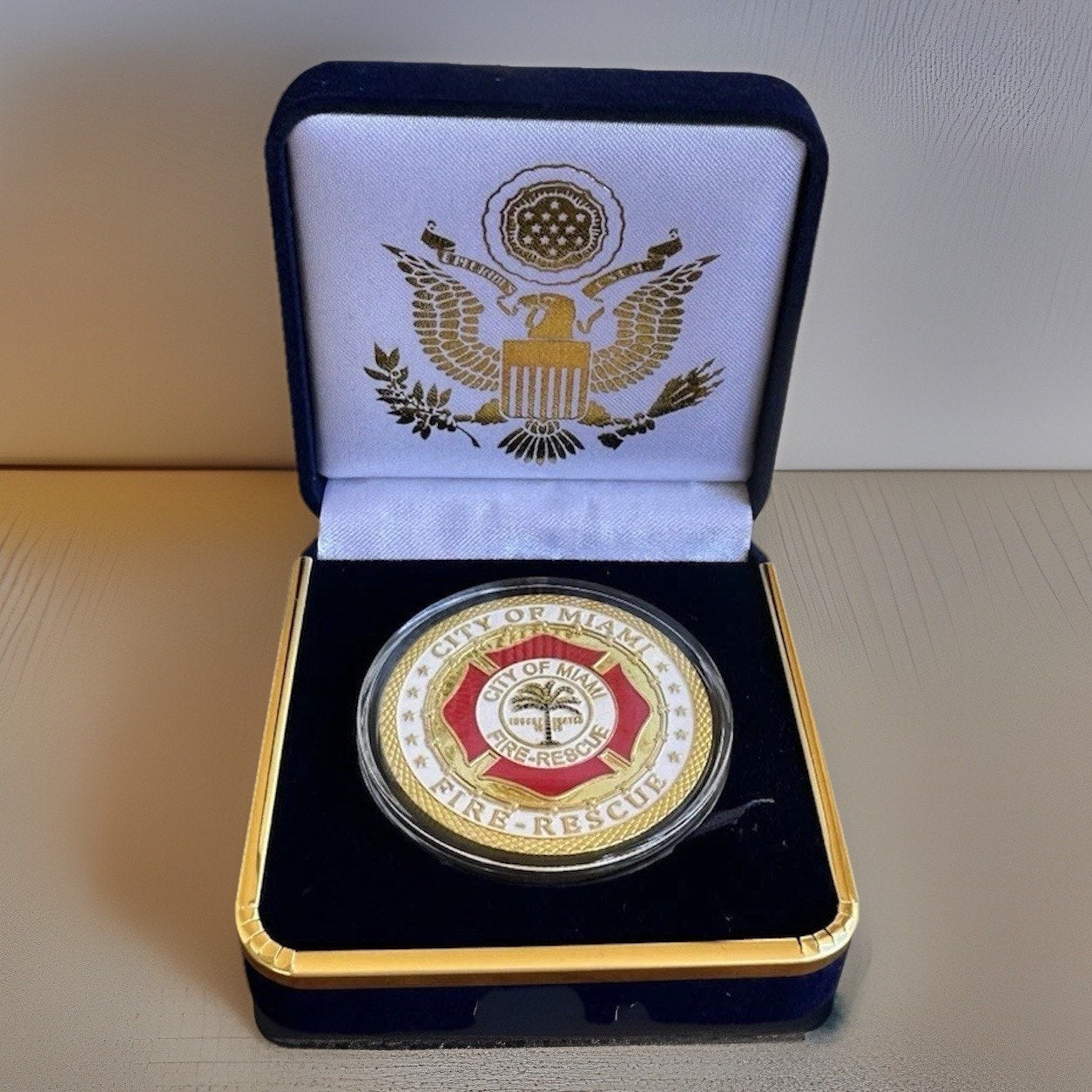 City Of MIAMI FIRE RESCUE Challenge Coin With Velvet Case. Fast Shipping!