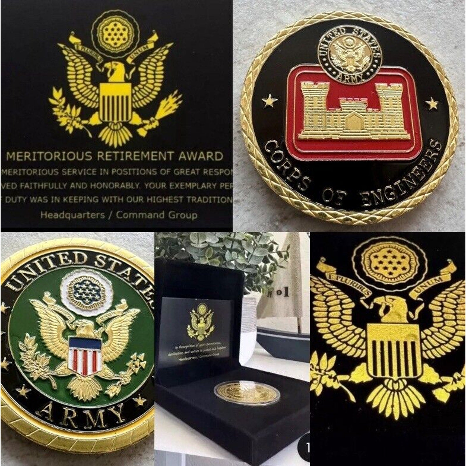 U S ARMY CORPS OF ENGINEERS Challenge Coin With Retirement Award