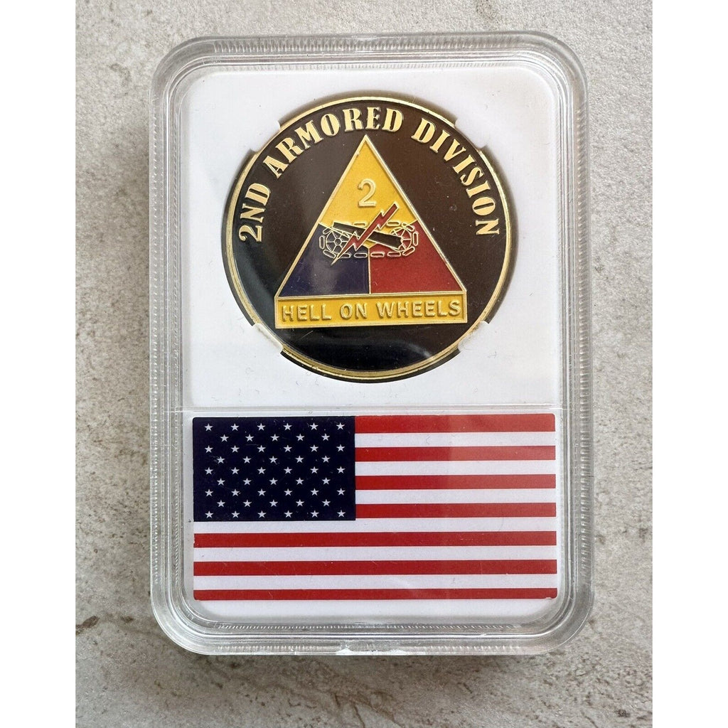US ARMY 2nd ARMORED DIVISION "Hell On Wheels" Challenge Coin With Case