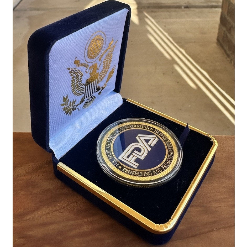 FOOD AND DRUG ADMINISTRATION (FDA) Challenge Coin With Blue Velvet Case