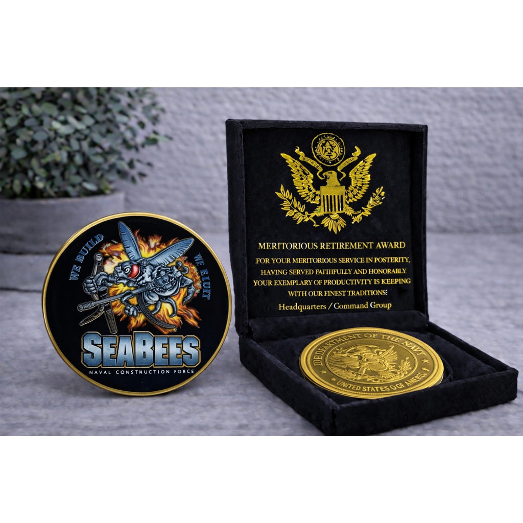 US Navy Seabees "Constuimus Batuimimus" We Build-We Fightu w/ Retirement Award