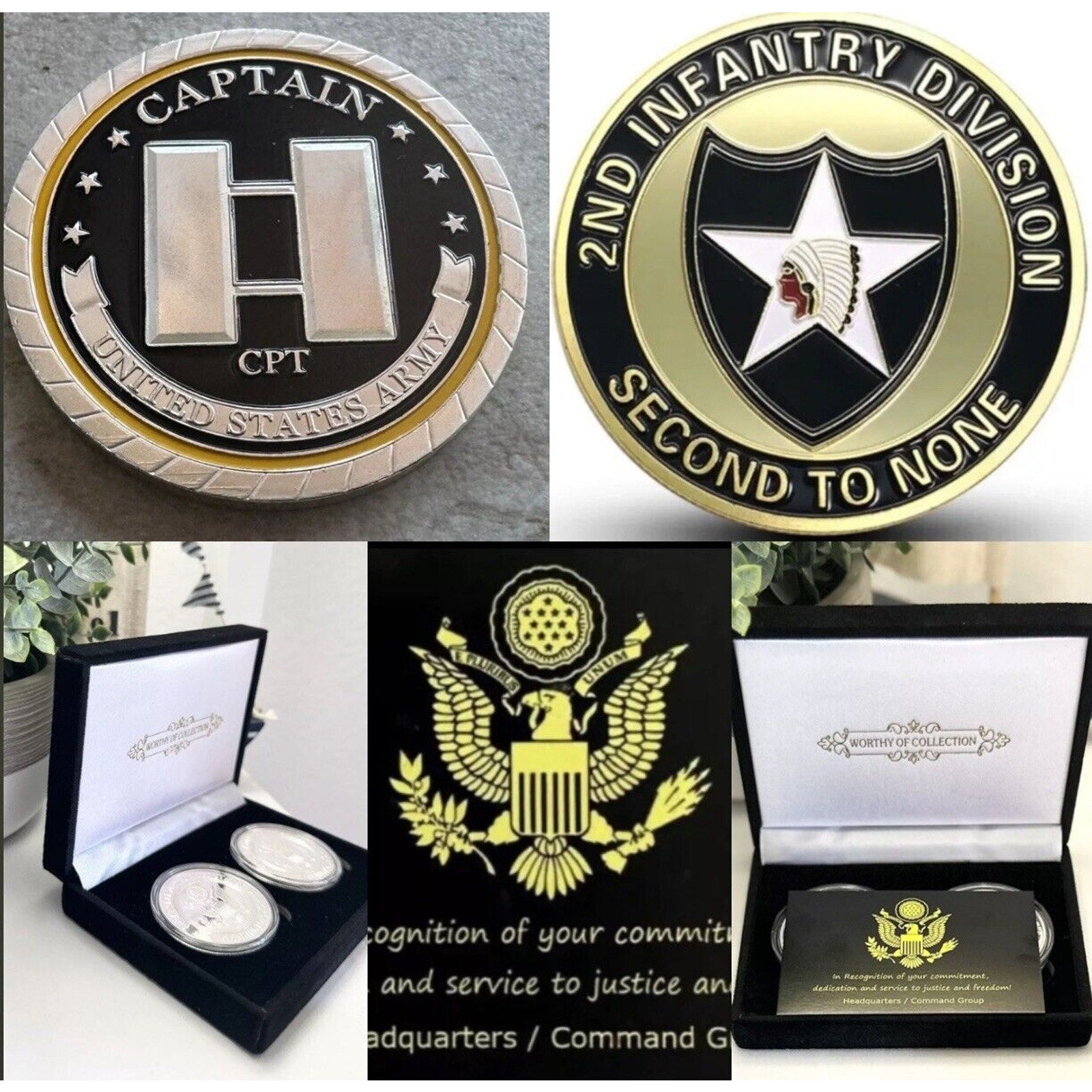 2pcs Army Rank Captain O-3 And 2nd Infantry Division CHALLENGE COIN