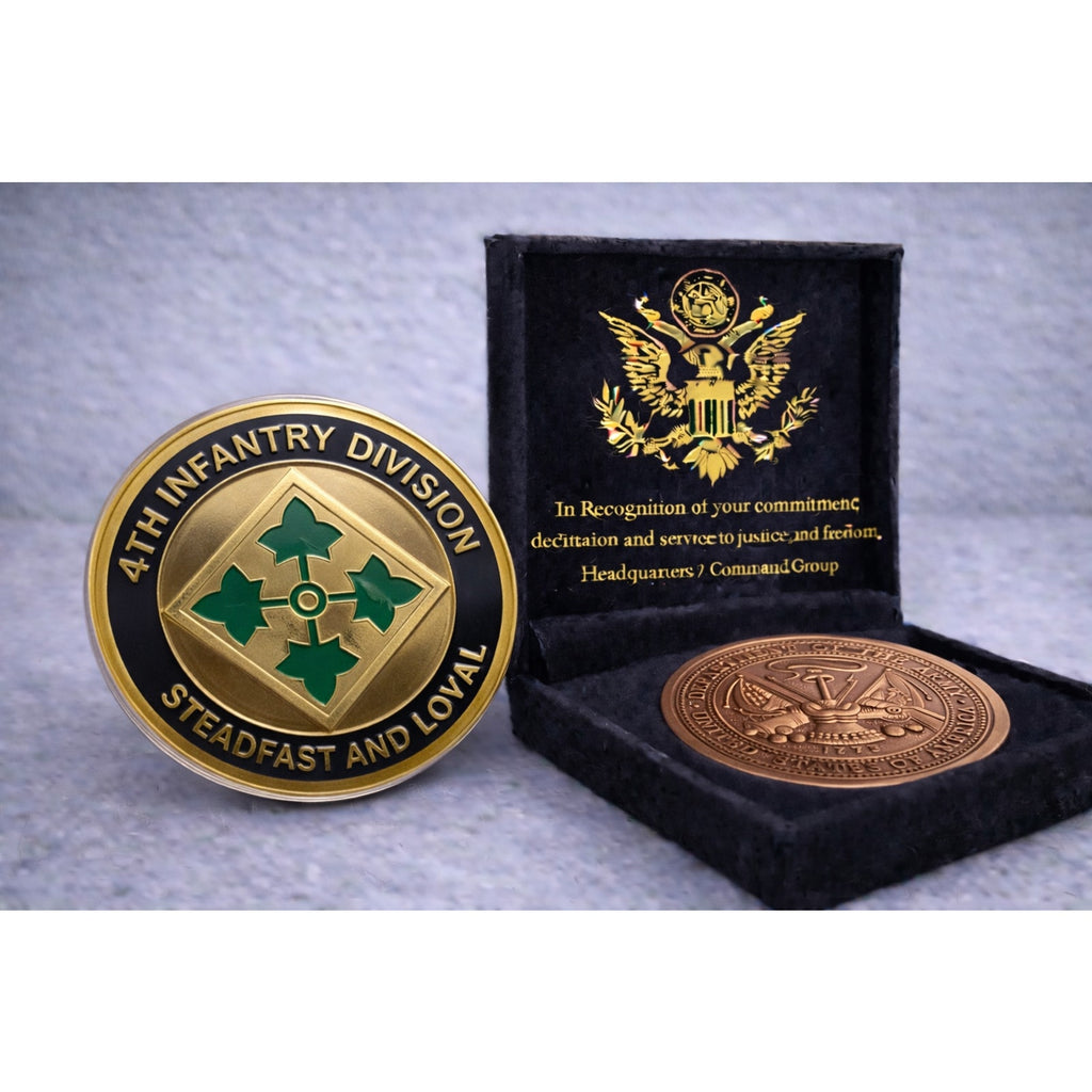 US ARMY 4th INFANTRY DIVISION Challenge Coin w/ Achievement Award