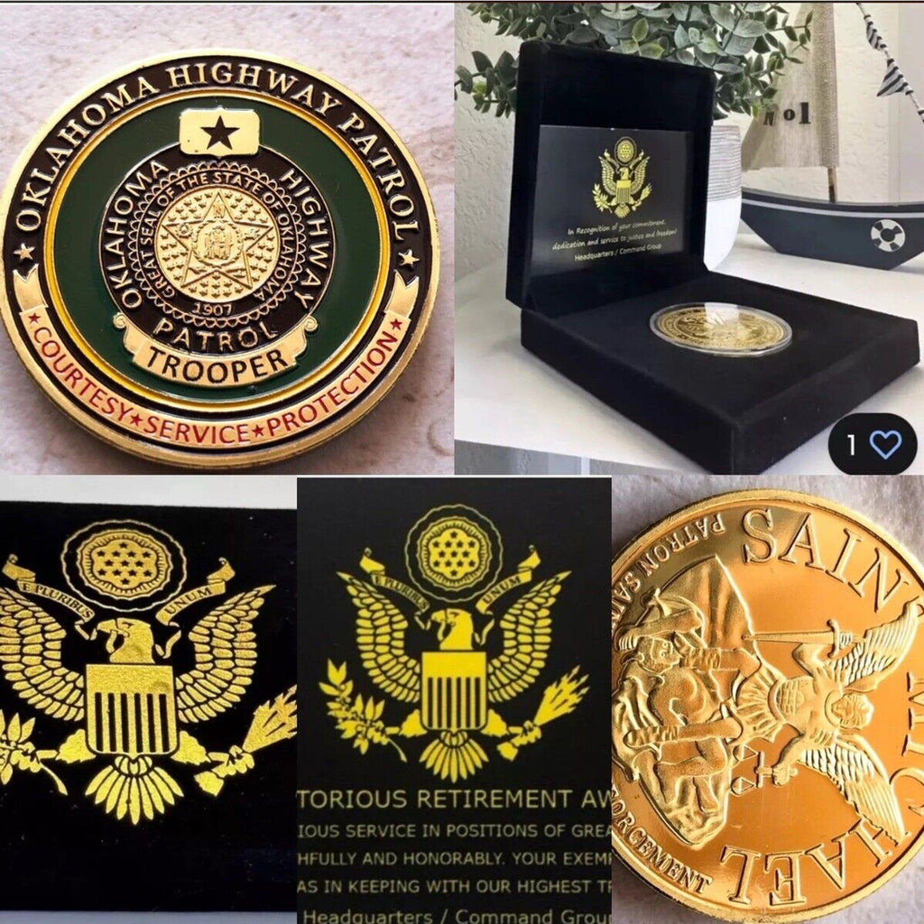 Oklahoma Highway Patrol Officer Badge Challenge Coin Retirement Award