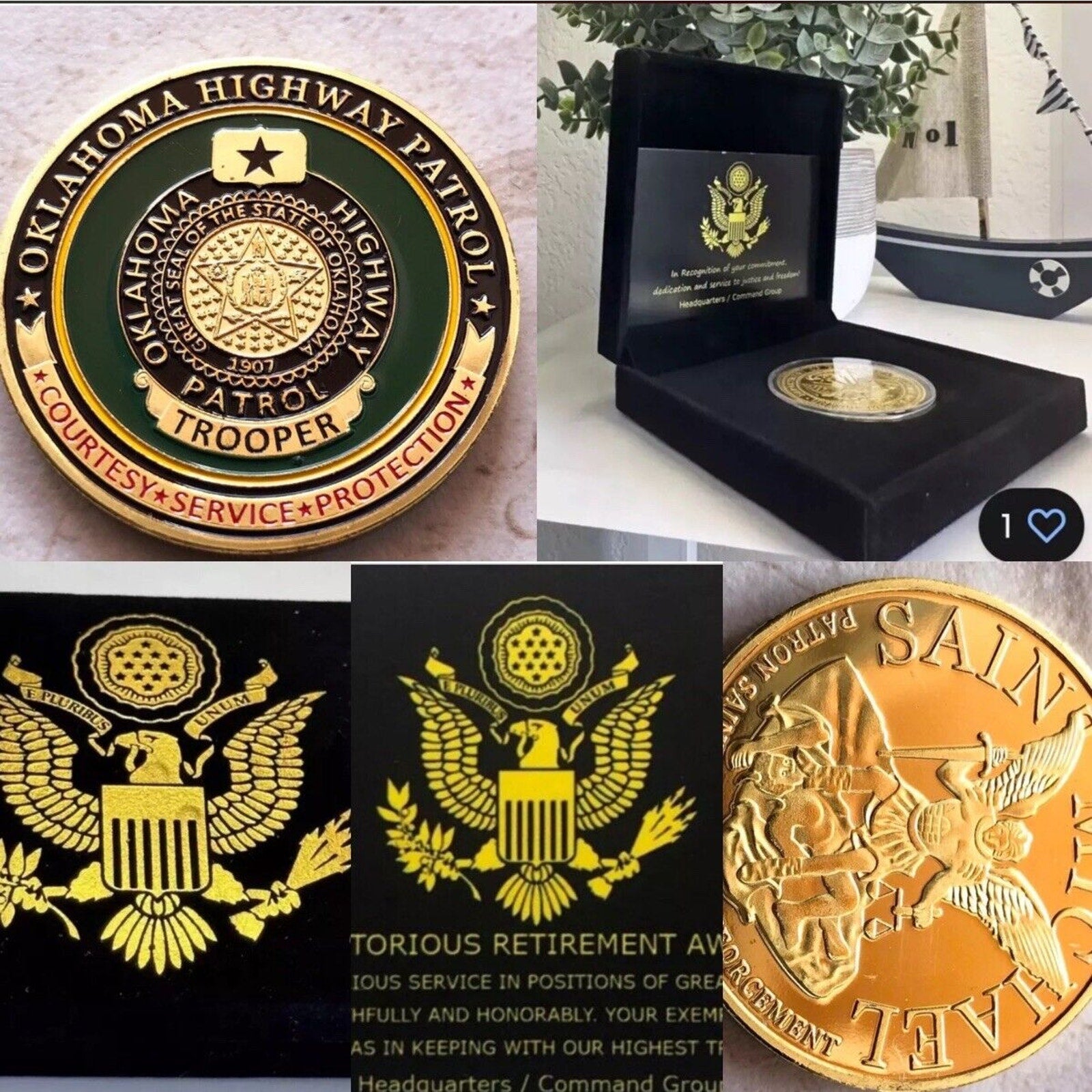 Oklahoma Highway Patrol Officer Badge Challenge Coin Retirement Award
