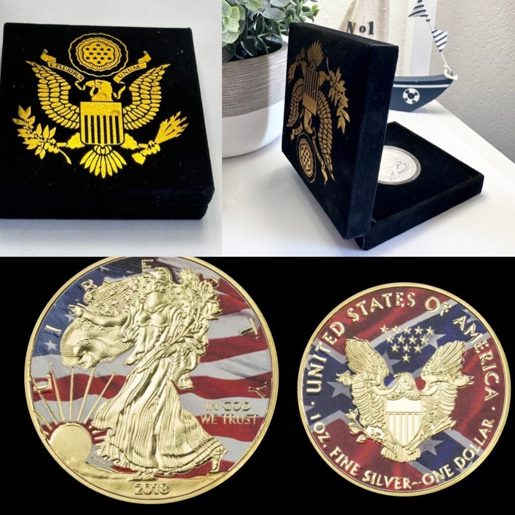 Statue Of Liberty Walking Golden Coin, Souvenir Coin, w/ Retirement Award