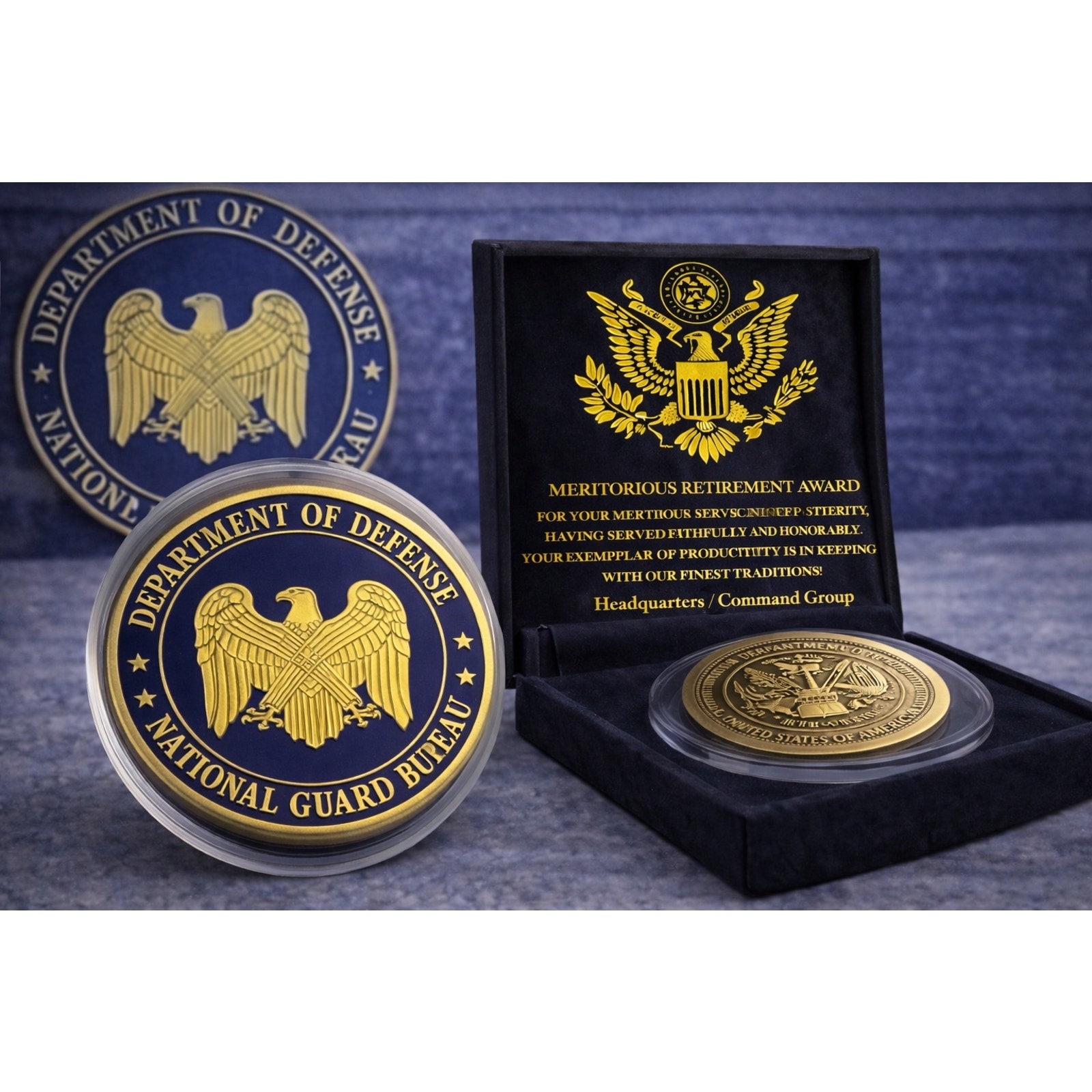 Department of Defense National Guard Bureau Challenge Coin w/ Retirement Award
