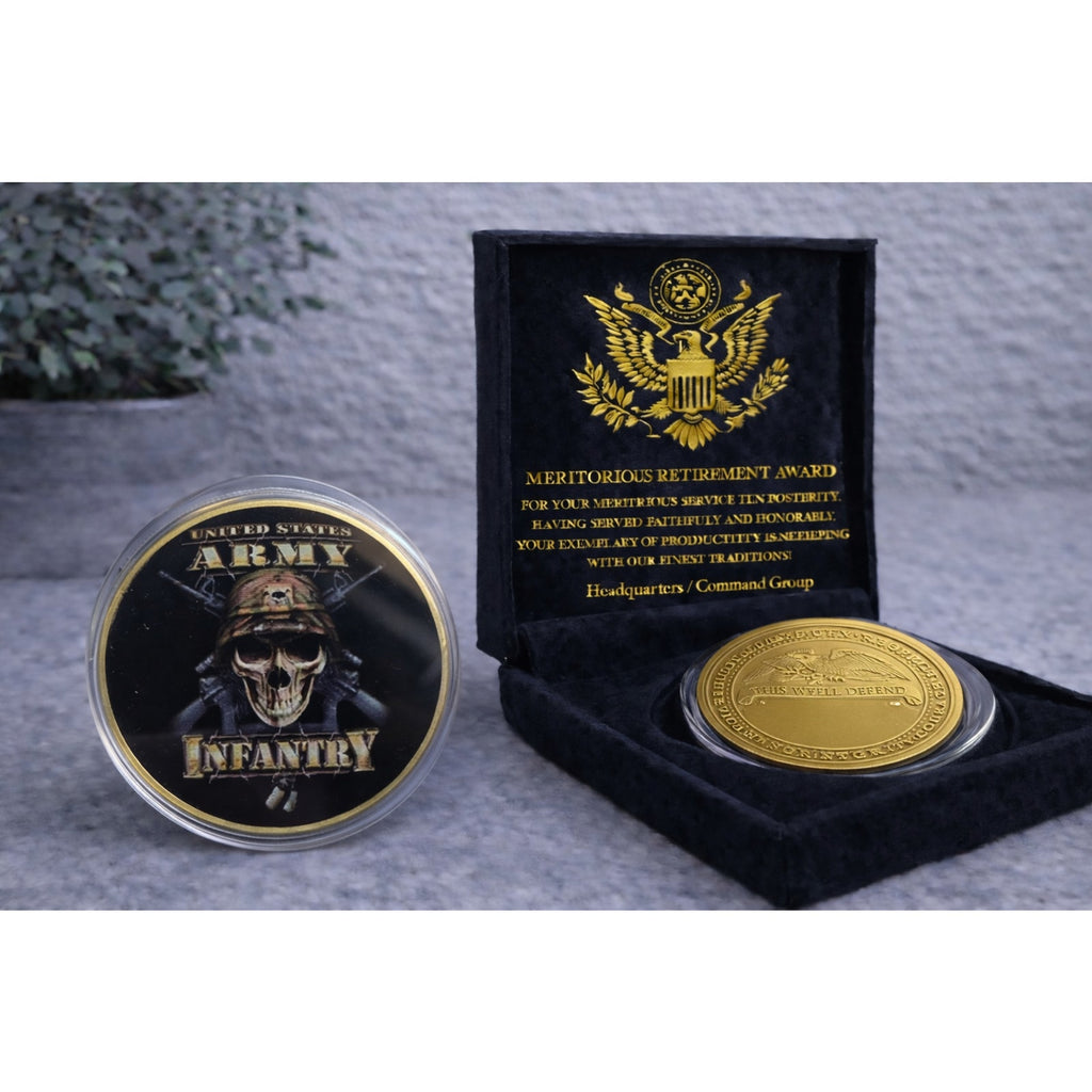 US Army Challenge Coin Infantry United State w/ Retirement Award