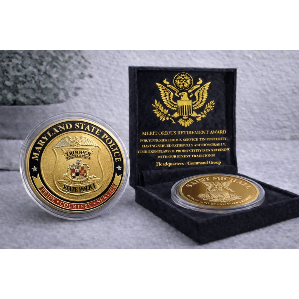 MARYLAND STATE POLICE Challenge Coin w/ Retirement Award
