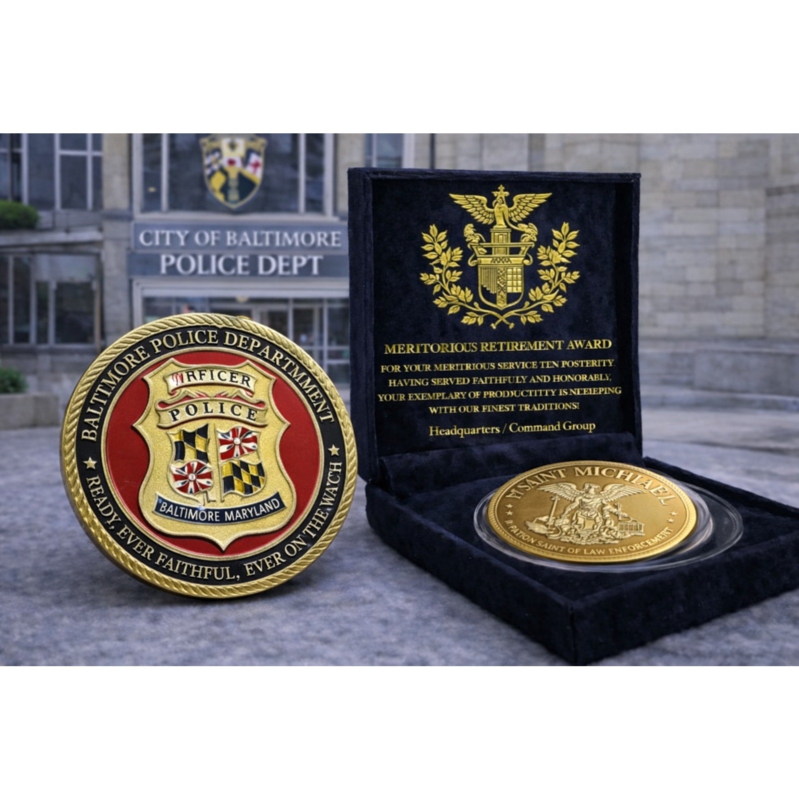 City of Baltimore Police Dept Challenge Coin With w/ Retirement Award