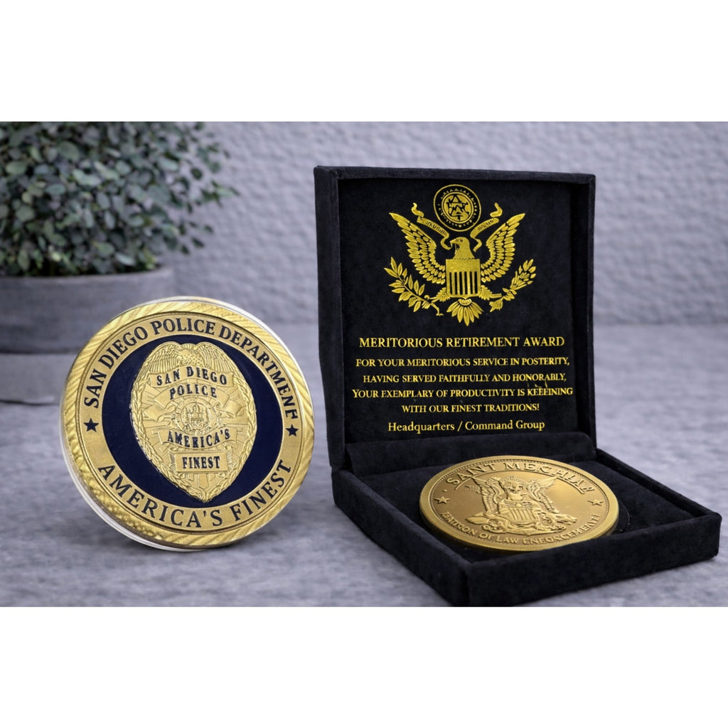 CITY OF SAN DIEGO POLICE DEPT Challenge Coin. Fast shipping! w/ Retirement Award