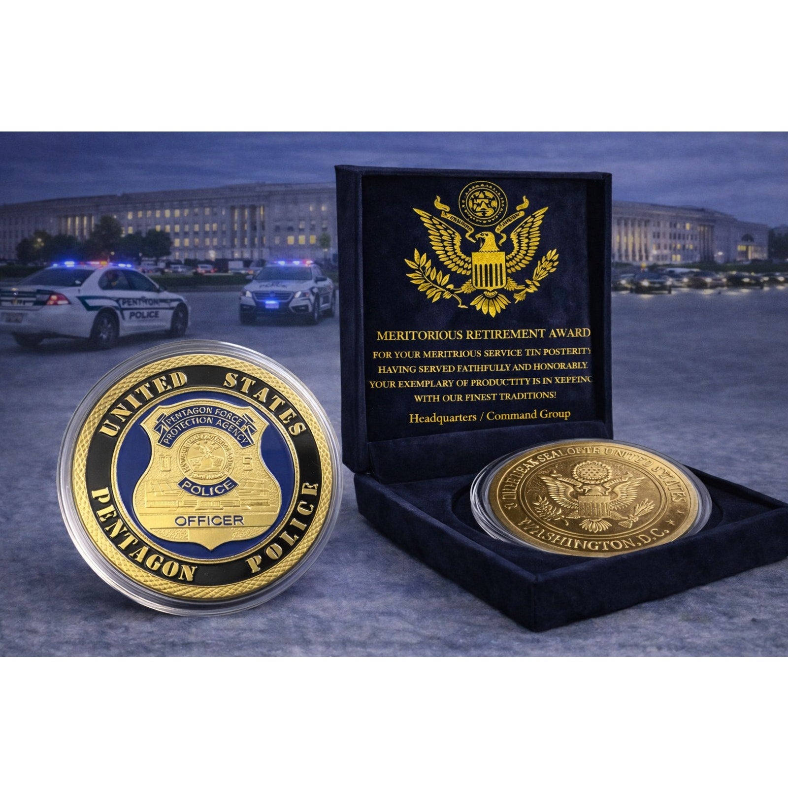 United States Pentagon POLICE Division Challenge Coin w/ Retirement Award