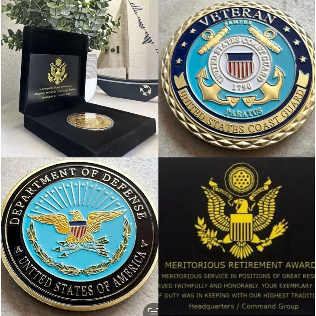 United States Coast Guard Veteran USCG Coin With Retirement Award