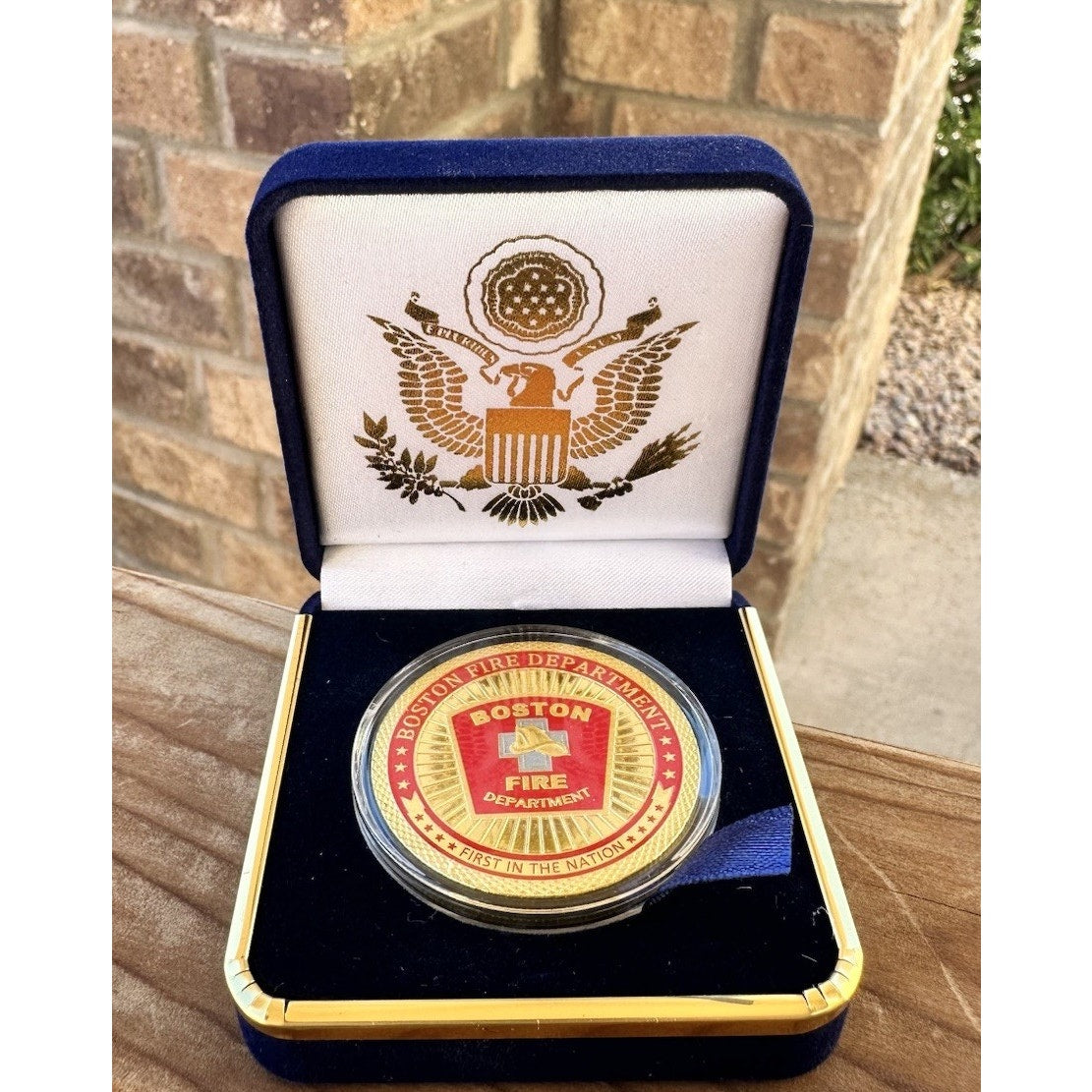 BOSTON Fire Dept. Challenge Coin With Blue Velvet Case. Fast Shipping!