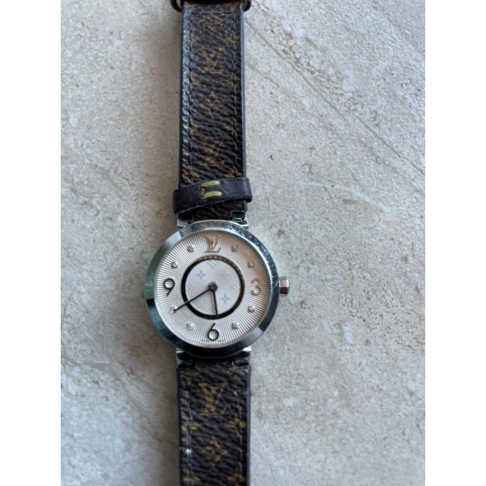 LOUIS VUITTON Tambour Slim Monogram, Quartz, 28mm, Stainless Steel Pre-owned