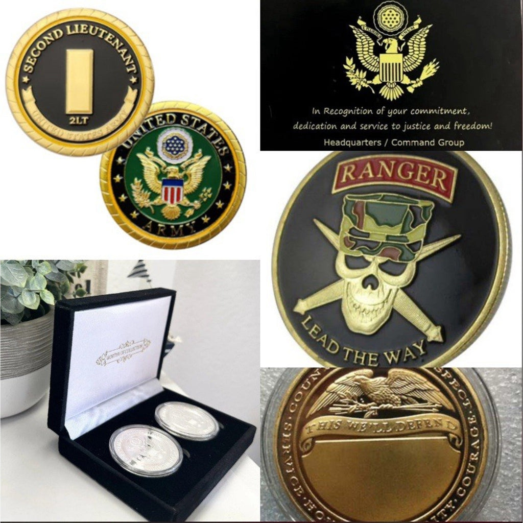 2pcs Army Rank 2LT 2nd O-2 And Ranger Coin